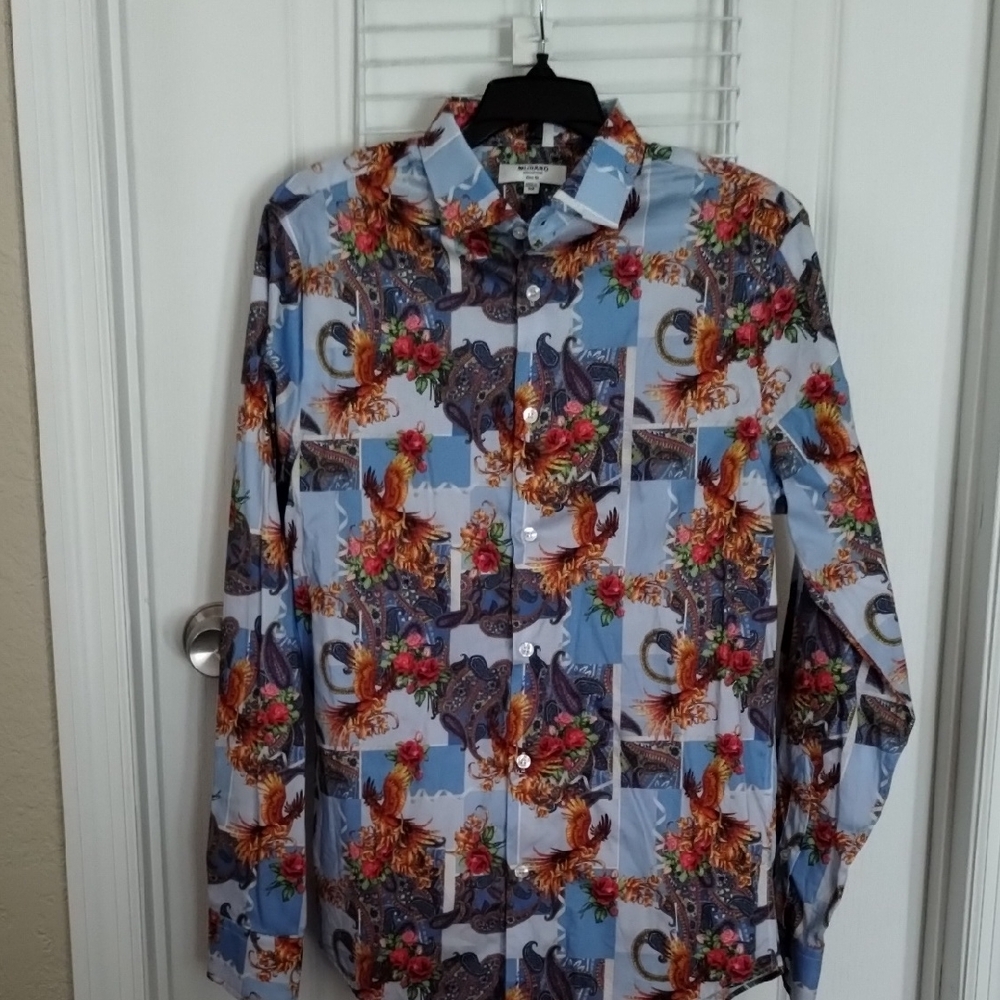 Murano Light Blue Multicolor Floral Paisley Dress Shirt